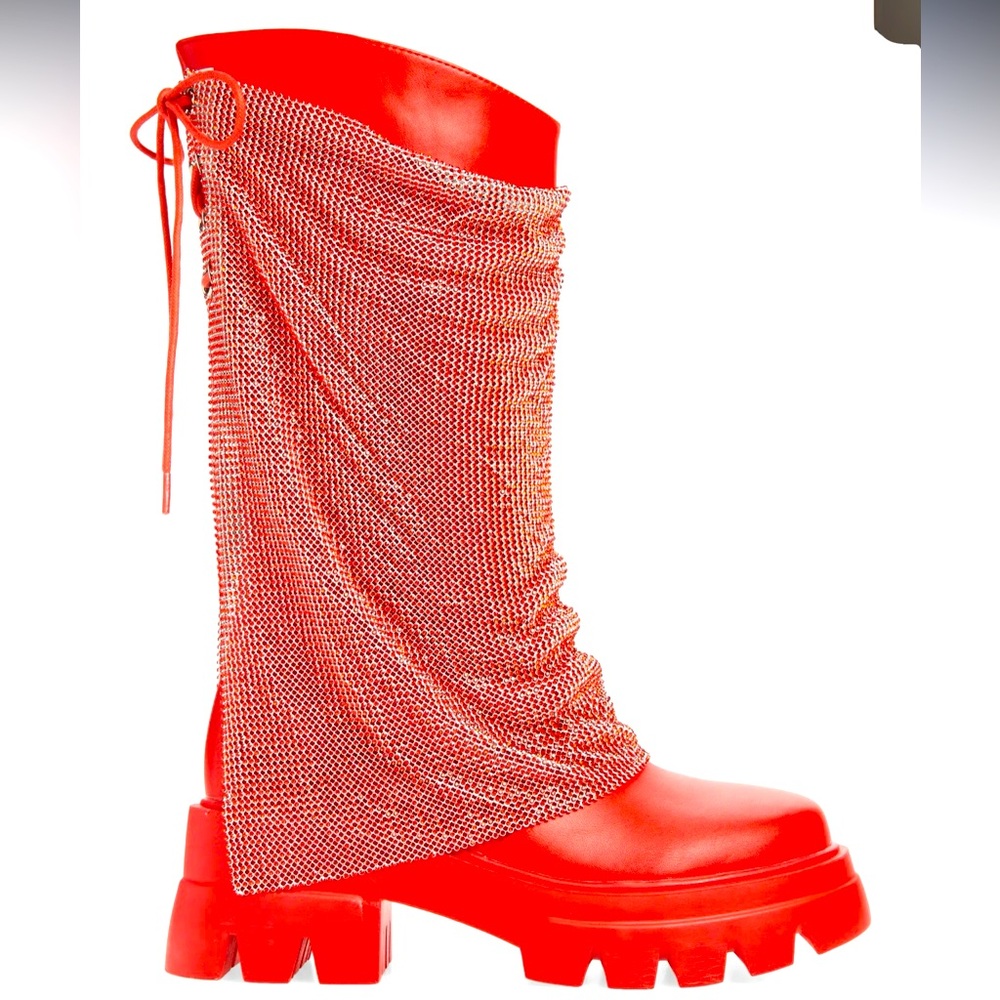 Azalea Wang Bloomfield crystal chainmail boot size 7.5